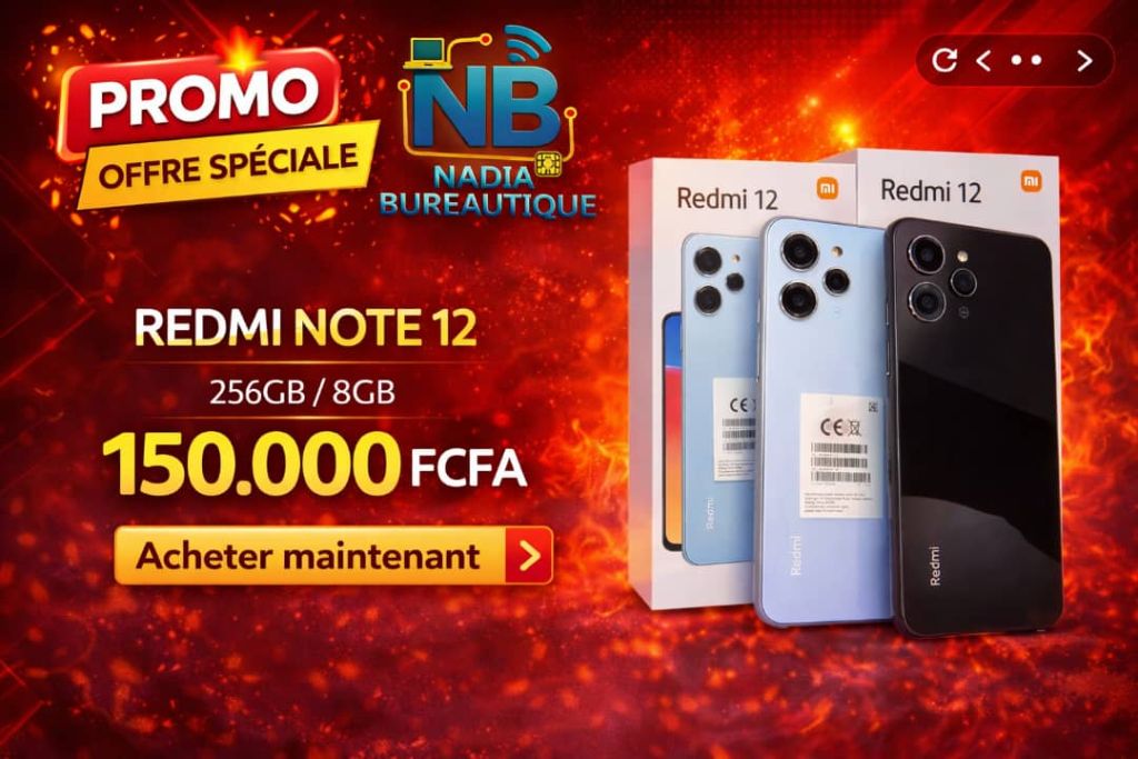 PROMO OFFRE SPÉCIALE — Redmi Note 12 256GB 8GB 150 000 FCFA - NADIA BUREAUTIQUE
